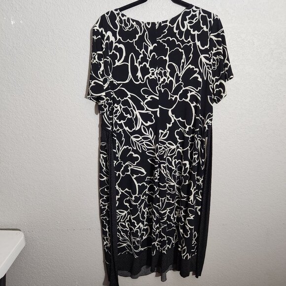 Lane Bryant Dress 14/16 Black White Floral Print Polka Dot Short Sleeves Floral - Picture 3 of 13